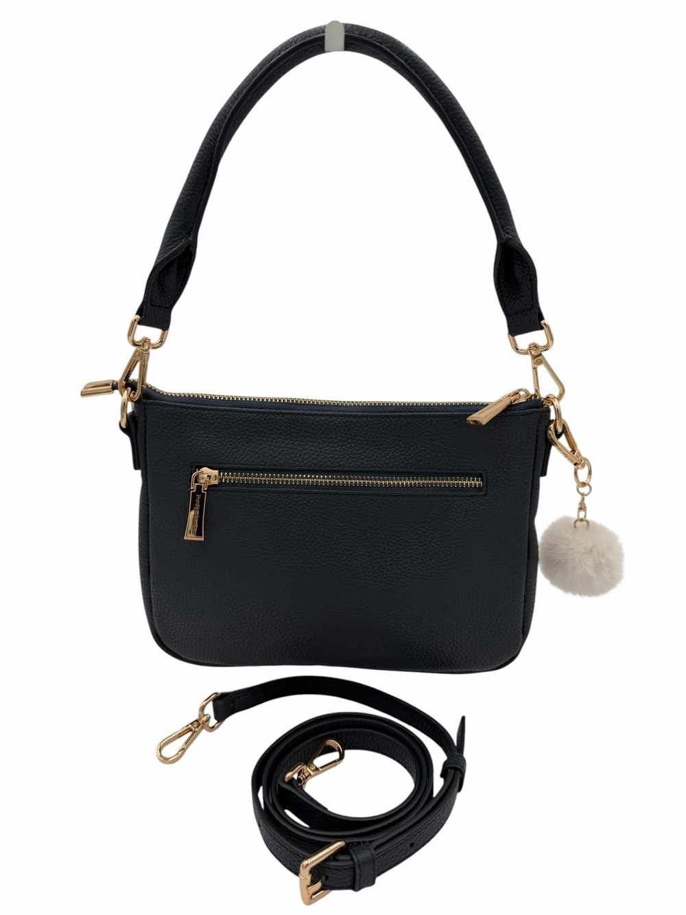 Pom Pom London City Slim Navy Pebbled Leather Crossbody & Shoulder Bag NWOT - Picture 2 of 10